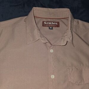 Simms Fishing Long Sleeve Button Down Vented Performance Shirt Red Size Medium